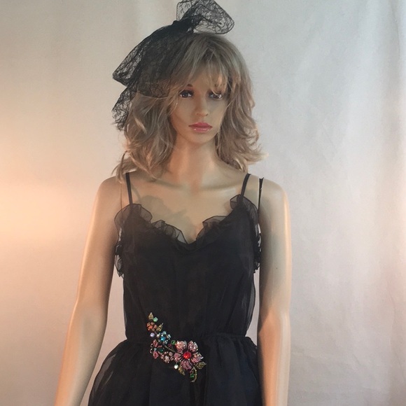 VINTAGE Black sleeveless midi cocktail dress petite feminine retro Evening wear - Picture 10 of 10